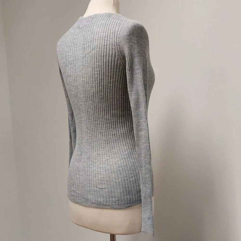 COS, Grey Heather, Lightweight, 100% Wool, L/S, Henley Sweater, Size: S - Picture 6 of 8